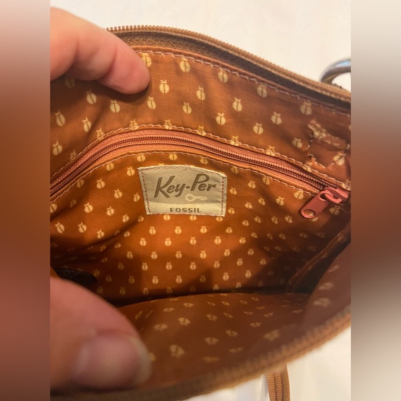 Vintage Fossil Key Per Retro Poppies Floral Coated Canvas Shoulder Crossbody Bag - Picture 2 of 3